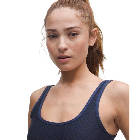NWT Lululemon Large Textured Mesh Tank Club Blue Tennis Top Medium Support Bra - Picture 14 of 14